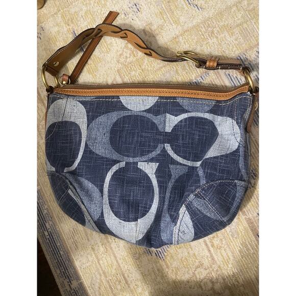 Vintage Y2K Coach Denim Blue 
Signature “C” Print Hobo Bag with Brass Hardware - Picture 3 of 7